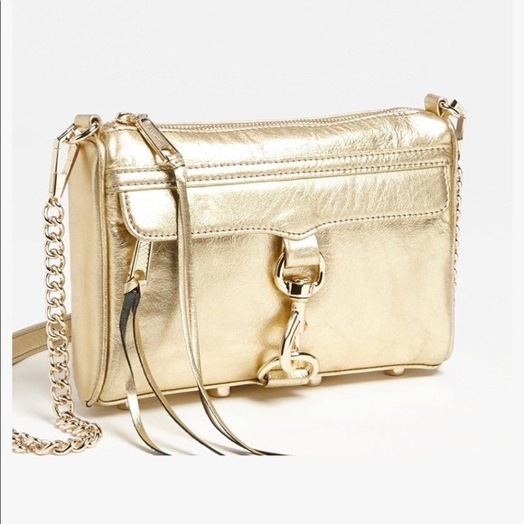 LNWOT REBECCA MINKOFF Mini M.A.C. Leather Crossbody Bag - Gold - Picture 1 of 3